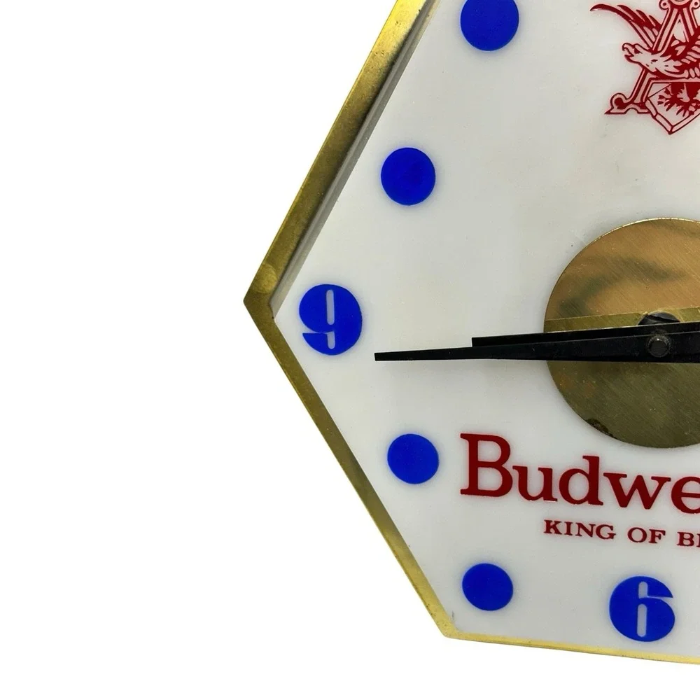 Vintage 1960s Budweiser Lighted Wall Clock Emerson Imperial Beer Bar Sign Works